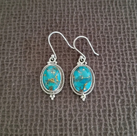 Shivam Oval Shaped Turquoise With Gold💛 Veins Earrings